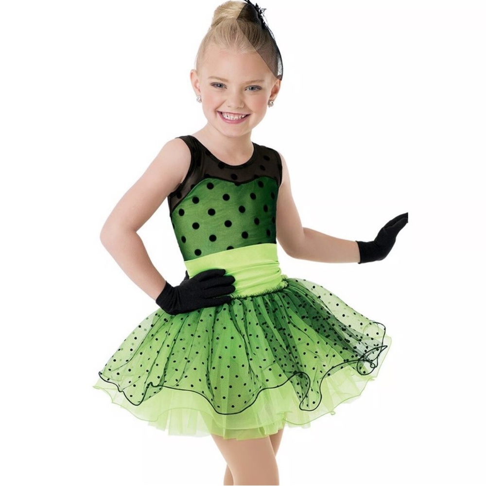 Weissman Kids Lime Green Polka Dot Dance Costume Size Medium